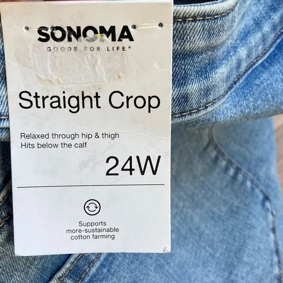 Sonoma straight crop jean distressed cuffed raw hem button fly casual 24W - Picture 4 of 17
